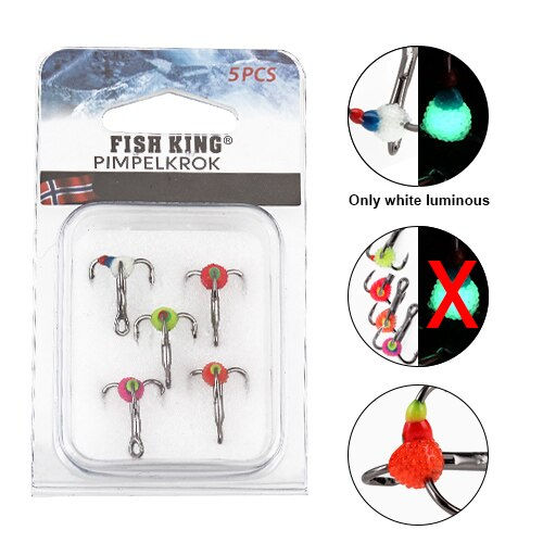 FISH KING 5Pcs Ice Fishing Hooks Hard Artificial Lure High Carbon Steel Barbed