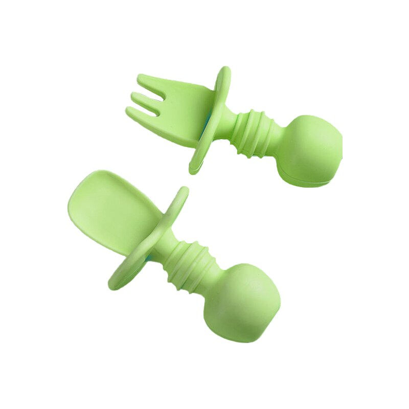 Thumbnail: Baby Spoon Forks Set Food Grade Silicone Sticky Spoon Children Cutlery Training