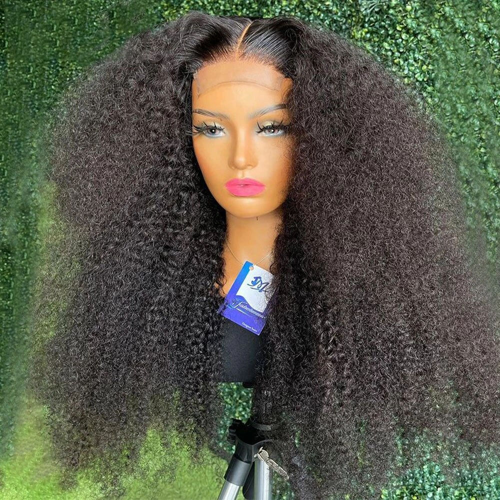 Middle Part Soft Glueless Preplucked 180 Density Kinky Curly 26 Inch Long Natur