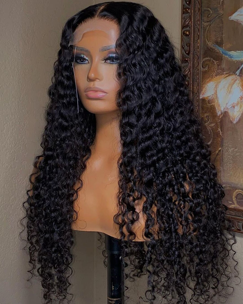 Thumbnail: Soft Natural Black Long 26 inch Kinky Curly Lace Front Wig For Women Natural Ha