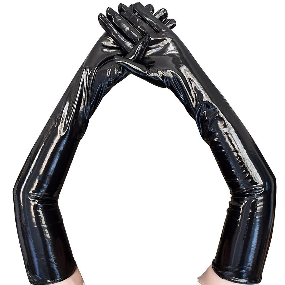 Thumbnail: Adult Sexy Long Black Latex Gloves Metallic Wet Look Faux Leather Gloves Clubwe