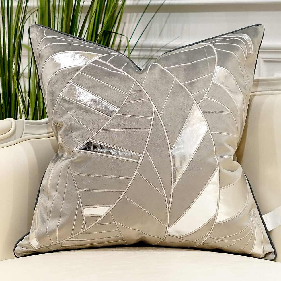 Thumbnail: Aeckself Luxury Geometric Stripe Leather Embroidery Velvet Cushion Cover Home D