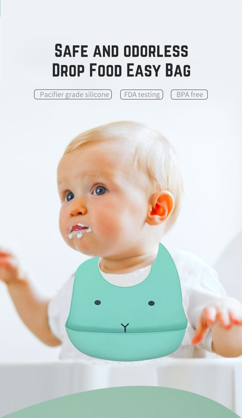Thumbnail: 1Pcs Waterproof Baby Bibs Cartoon Printed Kids Bibs Adjustable Soft Silicone Bi