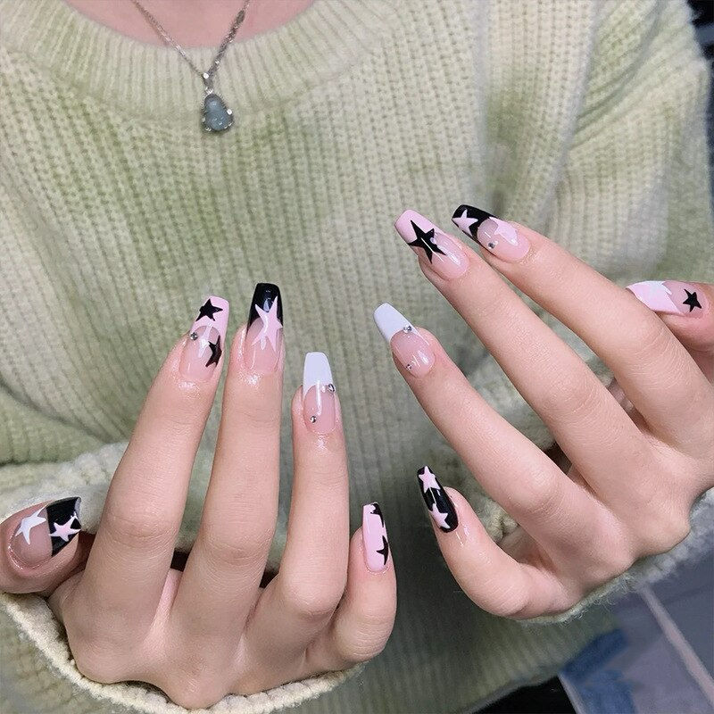 Thumbnail: 24pcs Black Pink False Nails Ballerina Wearable Fake Nails Multiple Styles Mani