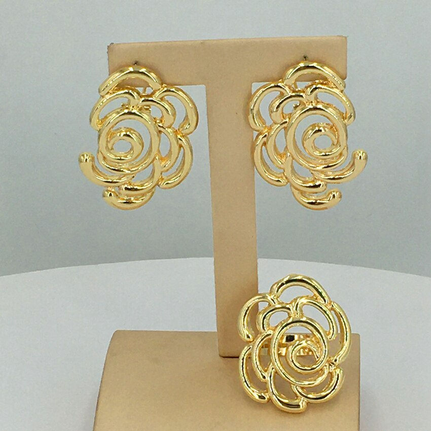 Thumbnail: Luxury Ladies Party Ring Gift Earring Bracelet Necklace 18K Gold Plated Italian