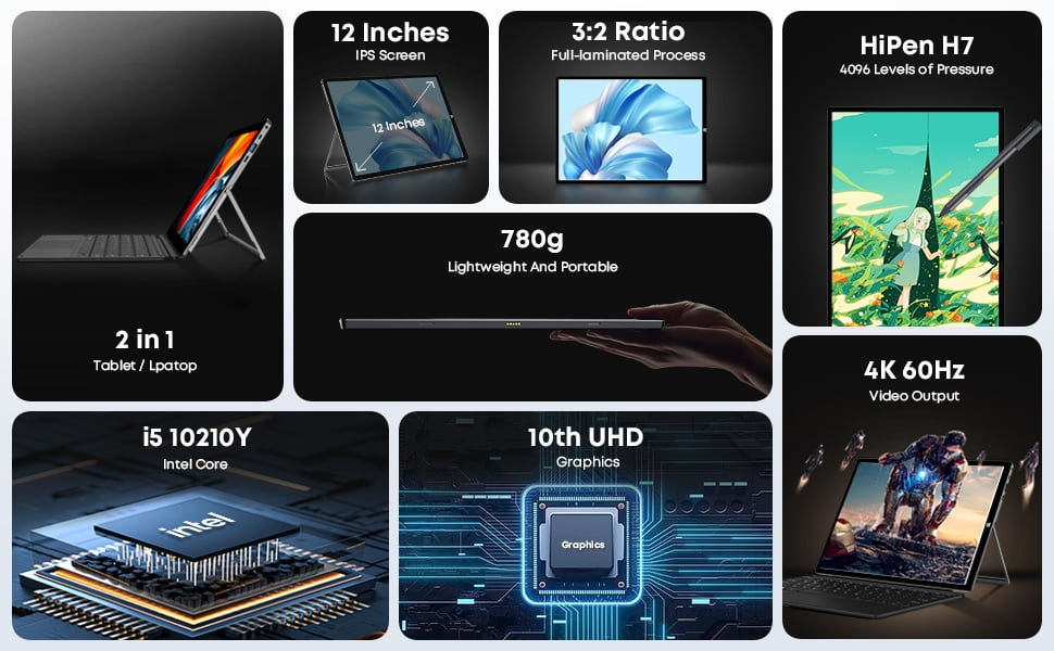 Thumbnail: CHUWI UBook X 12" Gaming Tablet+KeyBoard,256G SSD 8G ROM,Windows 11,intel Core 