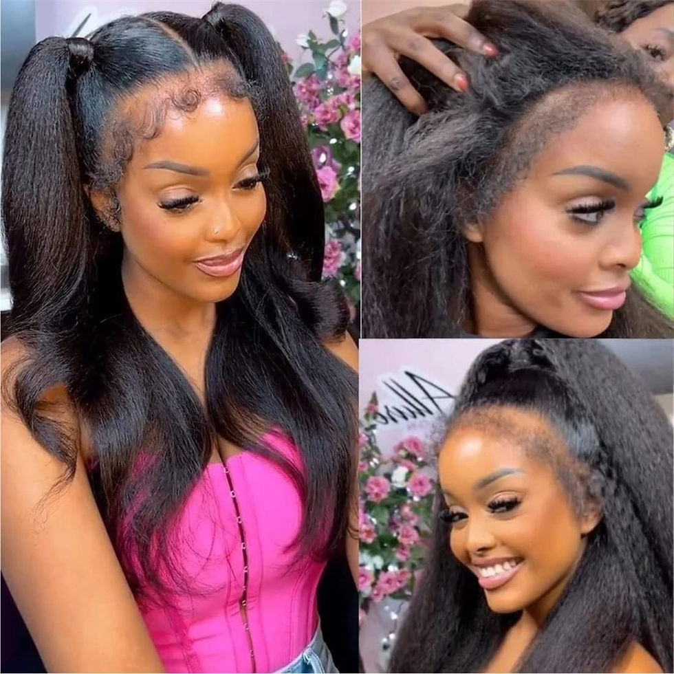 Thumbnail: 4C Kinky Edges Natural Hairline Wig 13x4 HD Kinky Straight Lace Front Human Hai