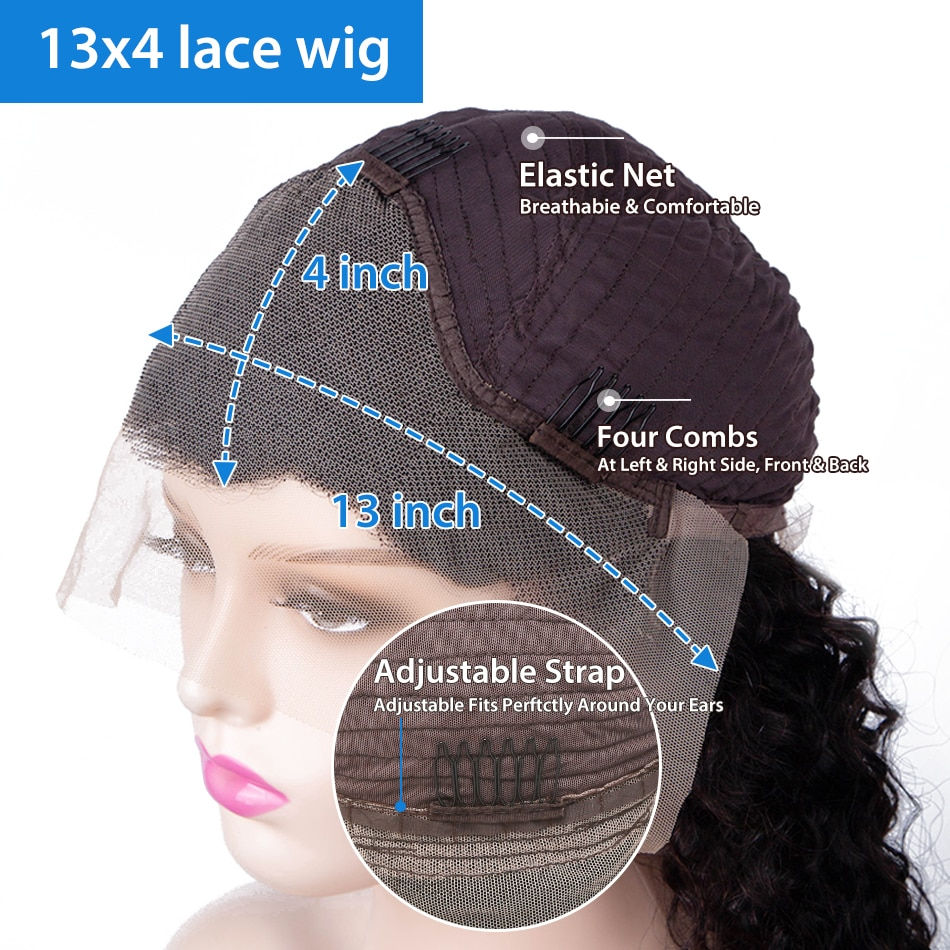 Thumbnail: 30 40 Inch Deep Wave 13x4 Hd Lace Front Human Hair Wigs Brazilian Remy Hair 250