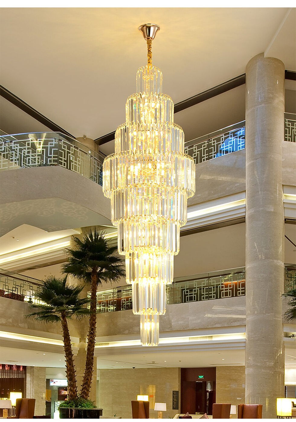 Thumbnail: Villa Luxury Large Crystal Pendant Lamp Duplex Classic Long Hanglamp Gold Lustr