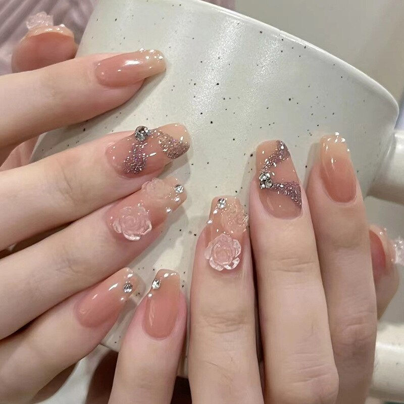 Thumbnail: 24Pcs Fake Nails press on nails  Short Ballet French Style Simple Manicure Patc