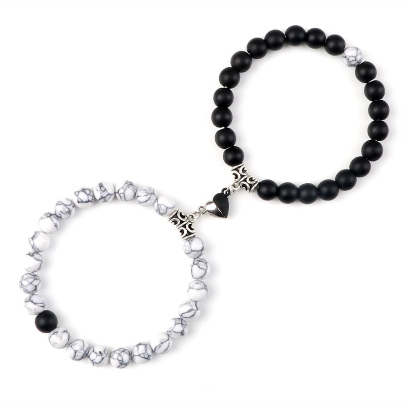 Miniaturbild: Hot Sale 2Pcs/Set Beads Bracelet For Lovers Natural Stone Distance Heart Magnet