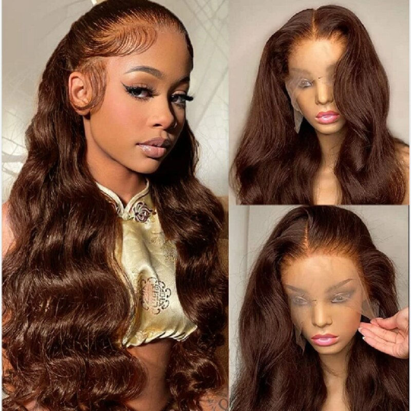 Thumbnail: Deep Glueless 26 Inches 180%Density Brown Preplucked Body Wave Lace Front Wig W