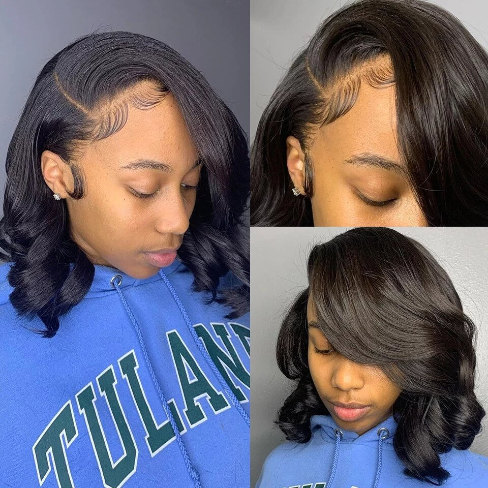 Thumbnail: Body Wave 13x6 Lace Front Wig Short Bob Wig 13x4 Lace Front Human Hair Wigs Bra