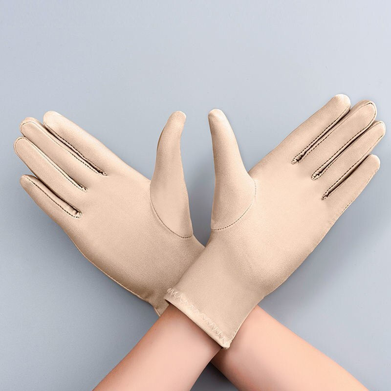 Thumbnail: Autumn Summer Thin Ice Silk Gloves Spring Cycling Driving Black White Gloves Tr