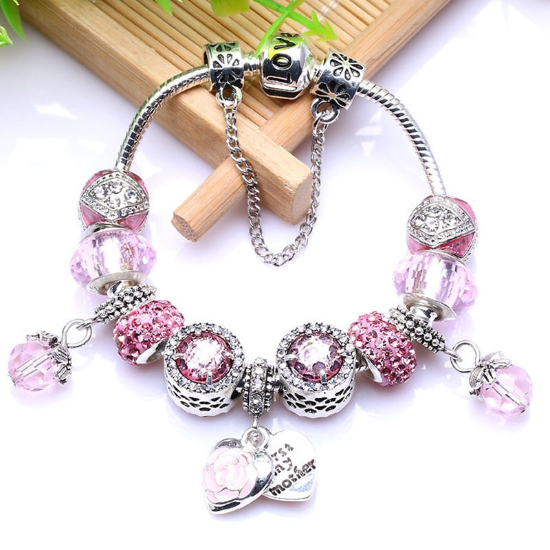 Thumbnail: 2022 Classic Style Beads Charm Bracelets with Snake Chain Glass Beads Bracelet 
