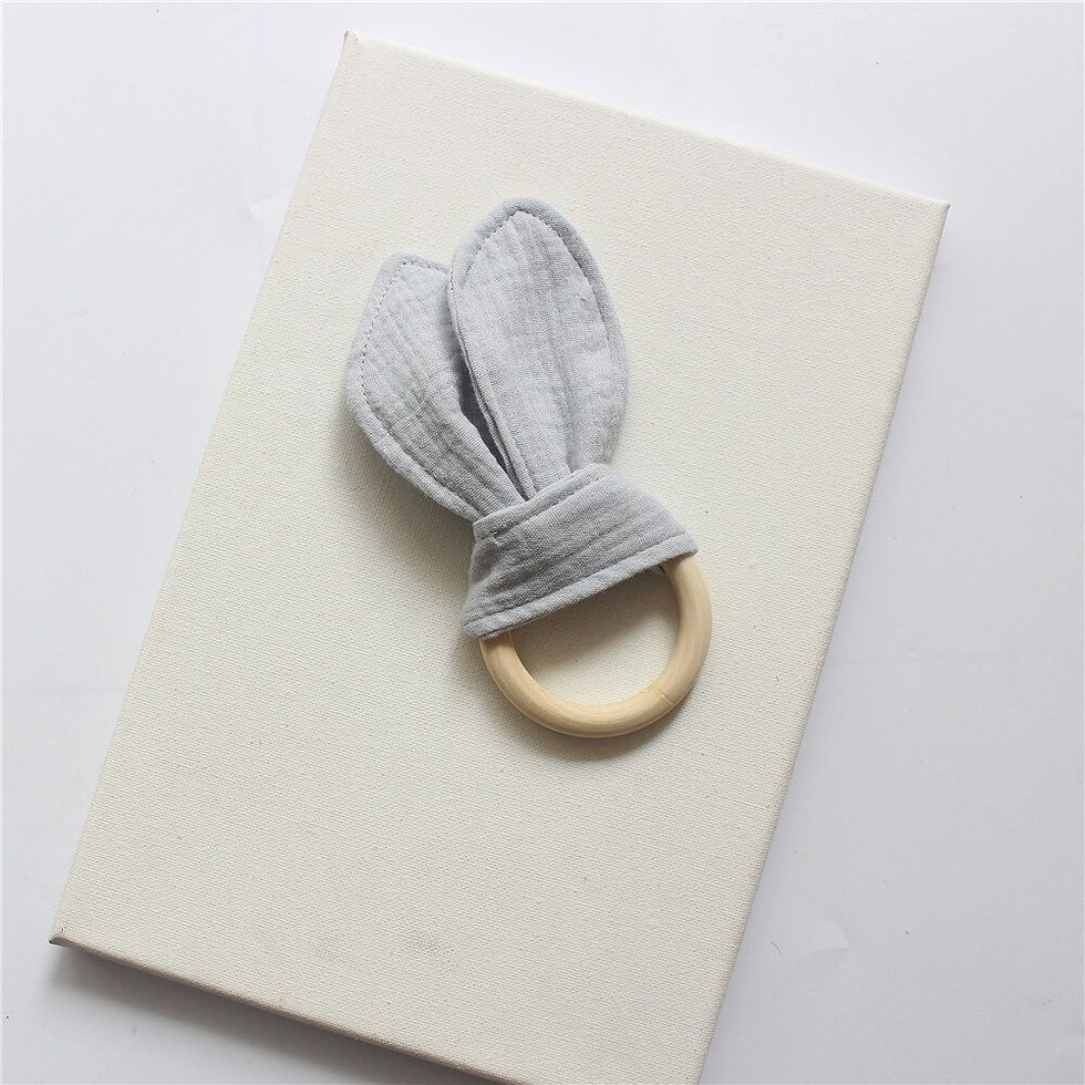 Thumbnail: Baby Teething Wood Teether Baby Boy Bunny Ear Teether Safe Organic Wood Teethin