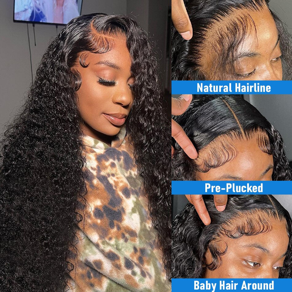 Thumbnail: 30 40 Inch 13x6 Loose Deep Wave Lace Front Human Hair Wigs Brazilian Water Curl