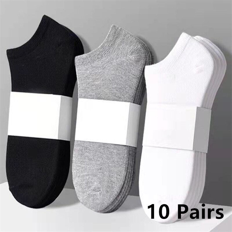 Thumbnail: 10 Pairs Men's Cotton Boat Socks New Style Black White Grey Business Men Stocki