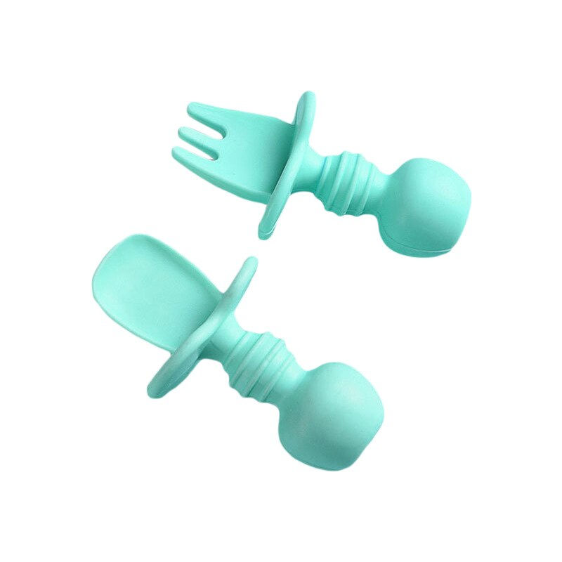 Thumbnail: Baby Spoon Forks Set Food Grade Silicone Sticky Spoon Children Cutlery Training