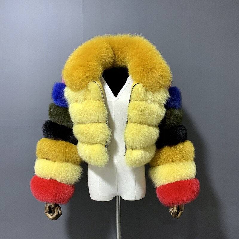 Thumbnail: Winter Woman's Fashion Short Style Slim Fit Zipper Real Fox Fur Bomber J