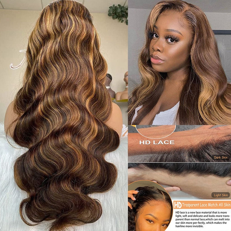 Thumbnail: 360 HD Lace Frontal Wig 4/27 Highlight Wig Body Wave 13X6 13X4 Lace Front Wigs 
