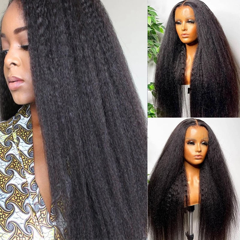 Thumbnail: Black Kinky Straight Wig Synthetic T Part Lace Wigs For Women Reddish Brown Lac