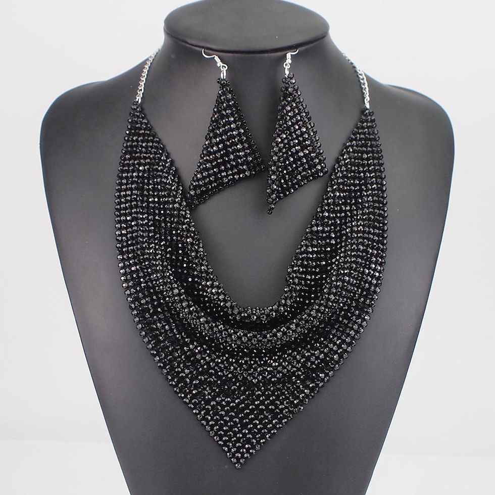 Thumbnail: Indian Jewelry Set Shining Rhinestone Metal Slice Bib Choker Necklaces Earrings