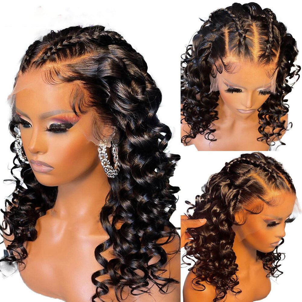 Glueless Soft Curly 26Inch Long Natural Black 180% Density Lace Front Wig For A