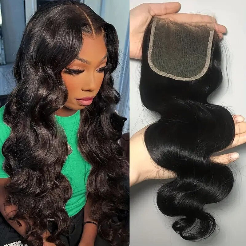 Thumbnail: Body Wave Lace Closure Natural Black Peruvian Remy Human Hair Weave 4x4 Lace Cl