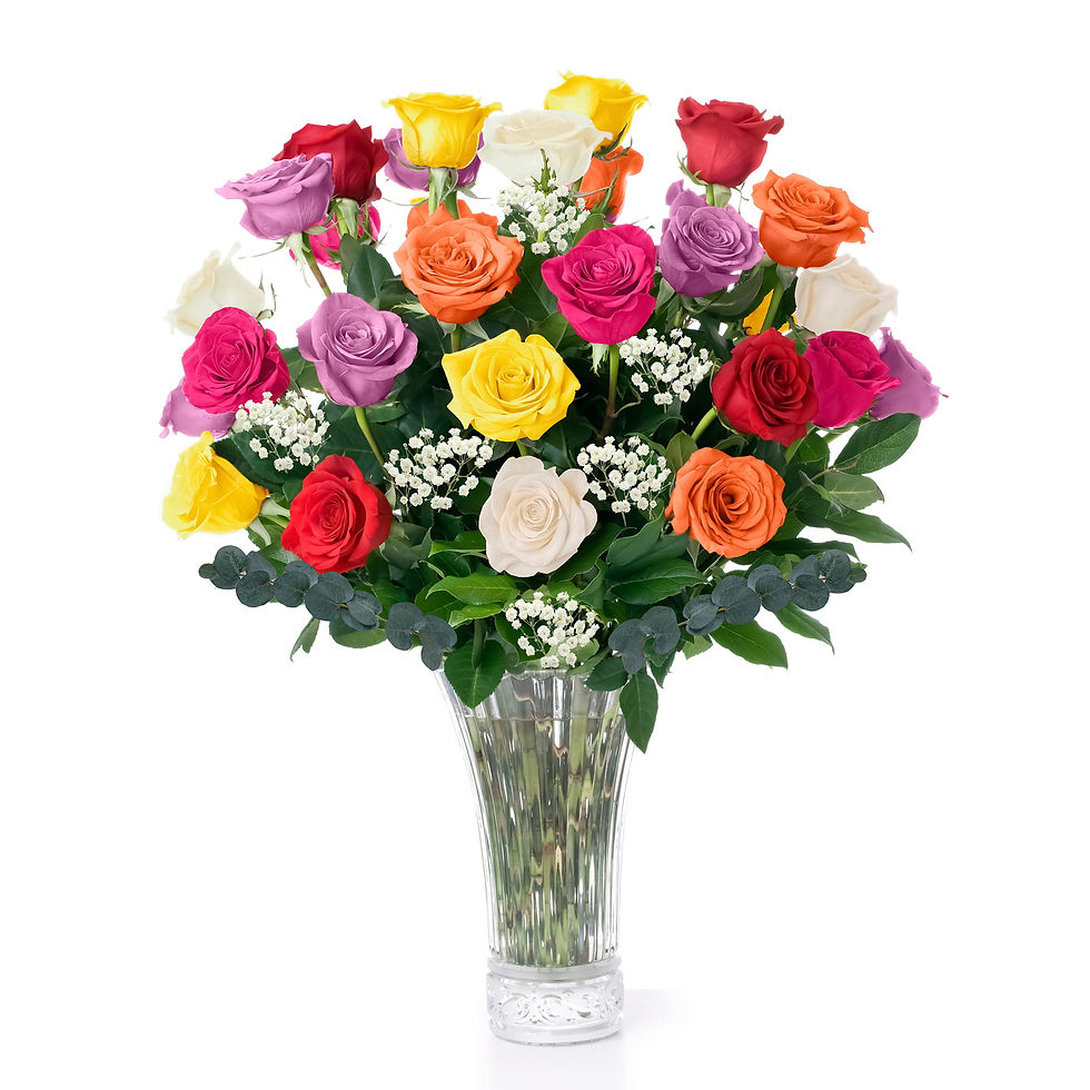 Fresh Flowers Delivery - 2 Dozen Assorted Long Stem Rose Bouquet, Birthday Gift