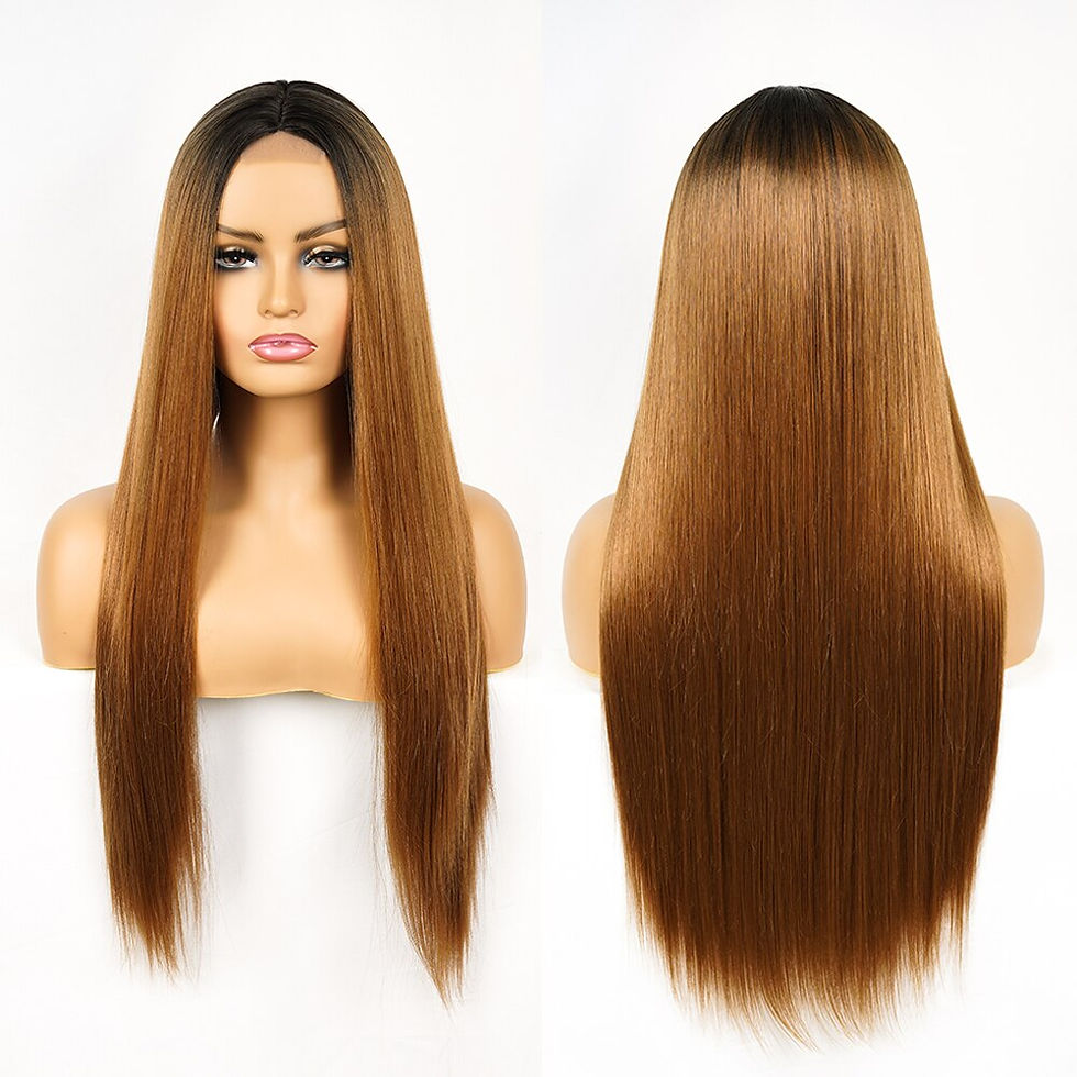 Thumbnail: Blonde Long Straight Wig Synthetic Middle Part Natural Hairline Wig Highlight B