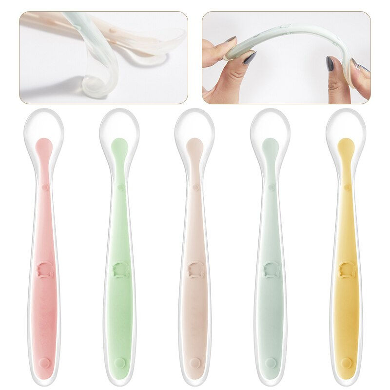 Thumbnail: Baby Soft Silicone Spoon Candy Color Infant Complementary Food Feeding Training