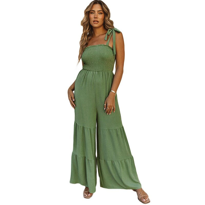 Thumbnail: Summer Ladies Solid Casual Romper Shoulder Strap Binding Sling Backless Loose J