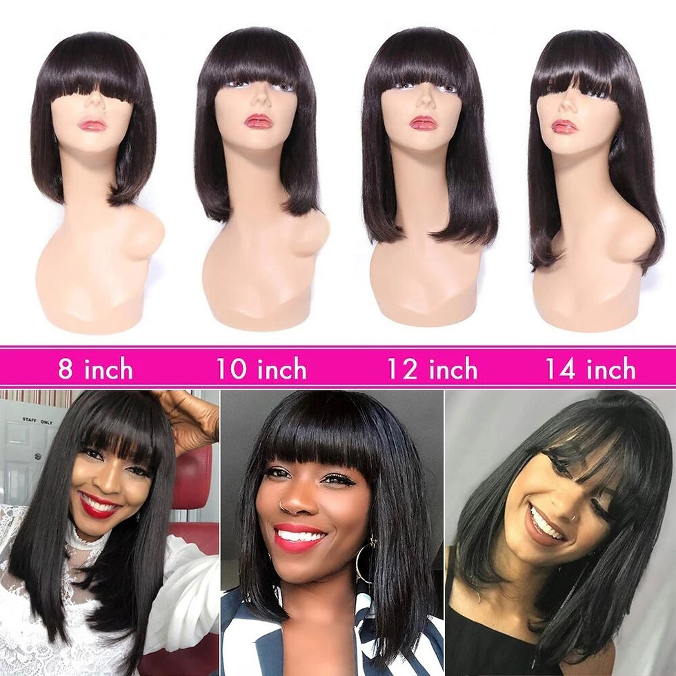 Thumbnail: Straight Short Bob Human Hair Wigs With Bangs Cheap Full Machine Made Wigs Braz