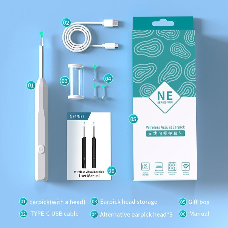 Thumbnail: NATFIRE Wireless Ear Wax Remover Luminous Otoscope Ear Cleaner 1296P HD Visual 