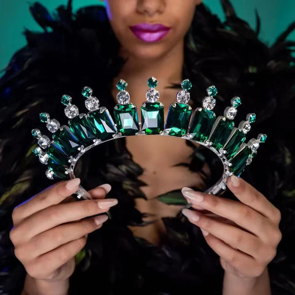 Thumbnail: Baroque Handmade Green Crystal Tiara Crown Luxury Princess Queen Rhinestone Tia