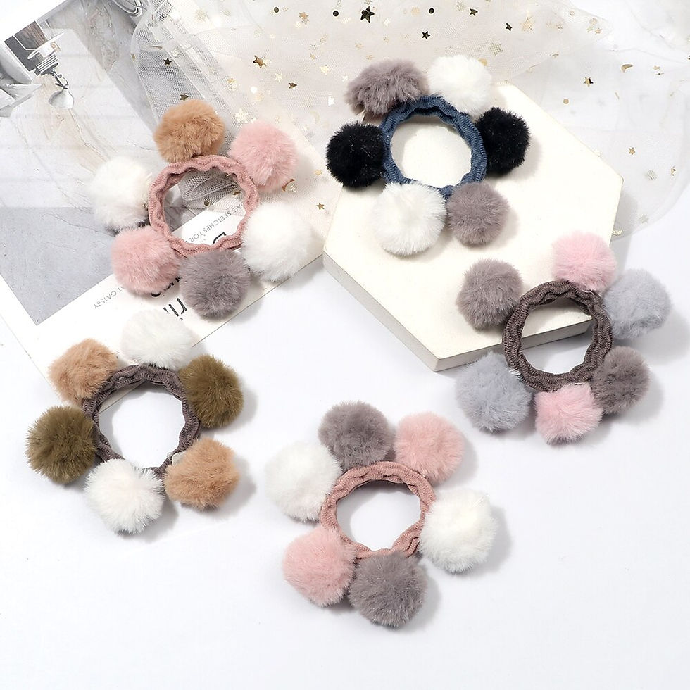 Thumbnail: 5PCS Winter Cute Balls Hair Bands Kids Girls Soft Furry Ball Headband Lovely Ha