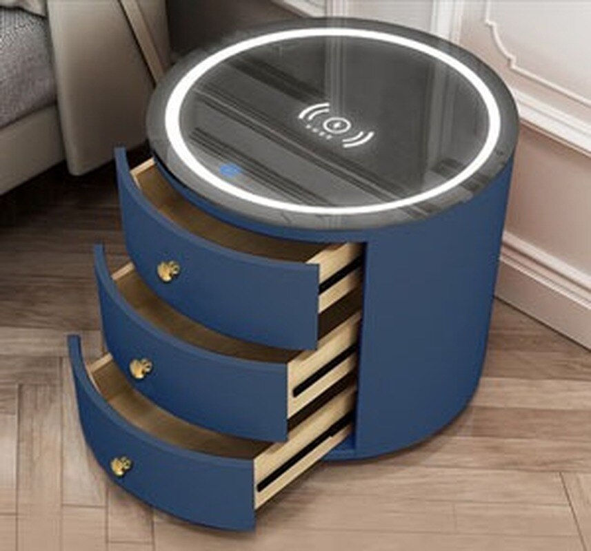 Thumbnail: Round Bedside Table Nightstands Intelligent Password Fingerprint Wireless Charg