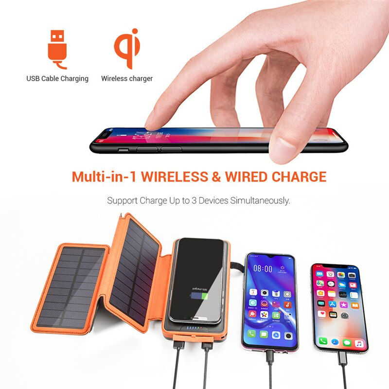 Thumbnail: Foldable Solar Power Bank 20000mAh with 3 Solar Panel Qi Wireless Charger Power
