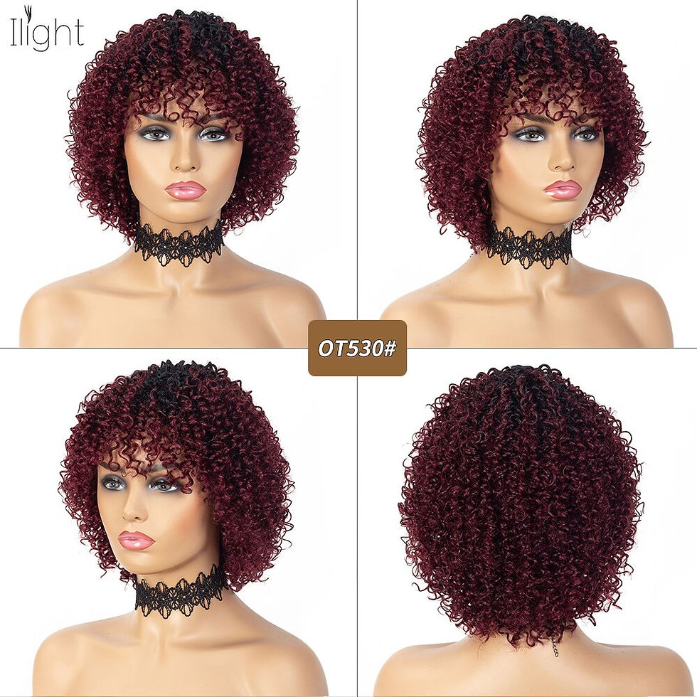 Thumbnail: 8 Inch Short Pixie Curly Bob Wig with Bangs Brazilian Human Hair Bouncy Curl Wi