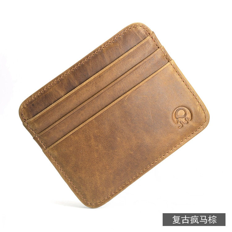 Thumbnail: Retro First Layer Genuine Leather Card Bag with 7 Card Slot Super Thin 100% Rea