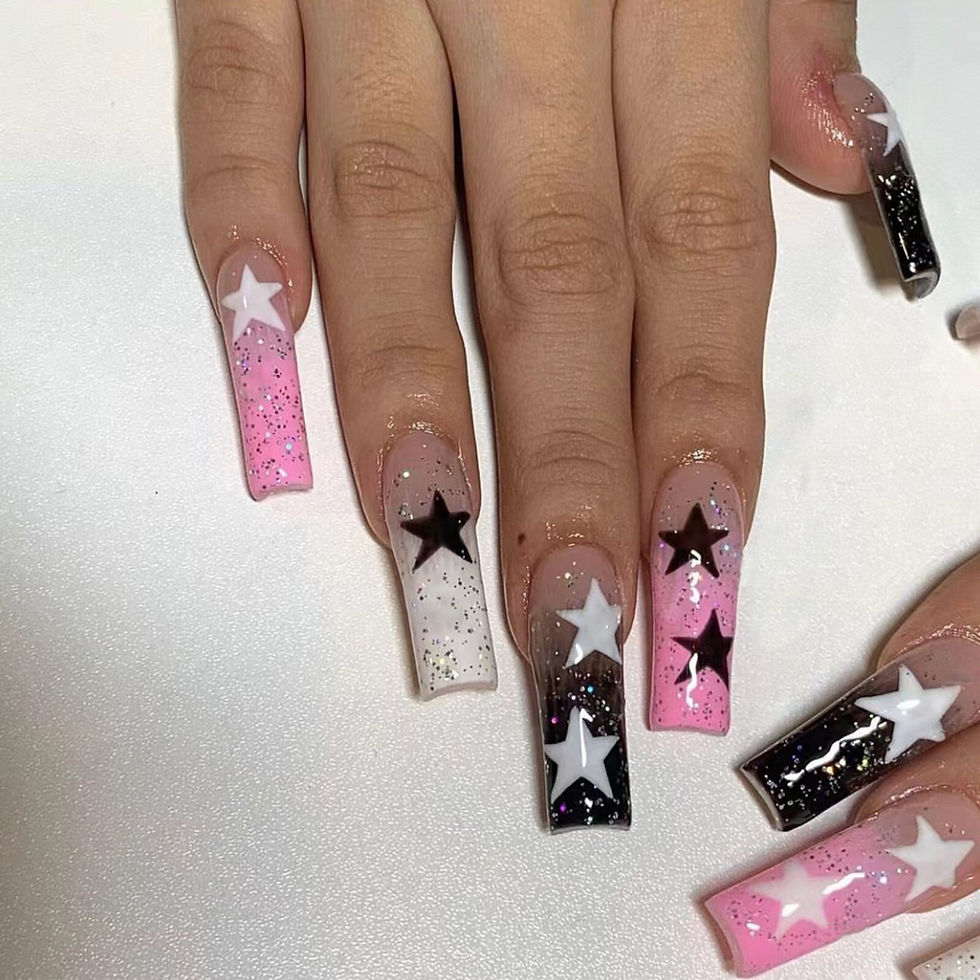 Thumbnail: 24Pcs False Nails Rhinestone Glitter Marble Grain Design Fake Fingernails Long 