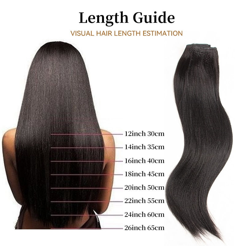 Thumbnail: Light Yaki Clip In Human Hair Extensions Seamless Yaki Straight Clip Ins 12-24"