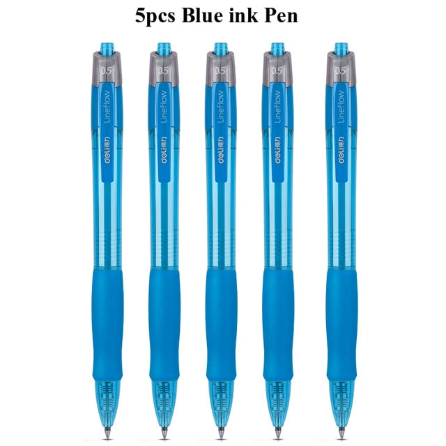 Thumbnail: Deli Retractable Gel Pens, 0.5mm Extra Fine Point Bullet Blue Refills, Smooth W