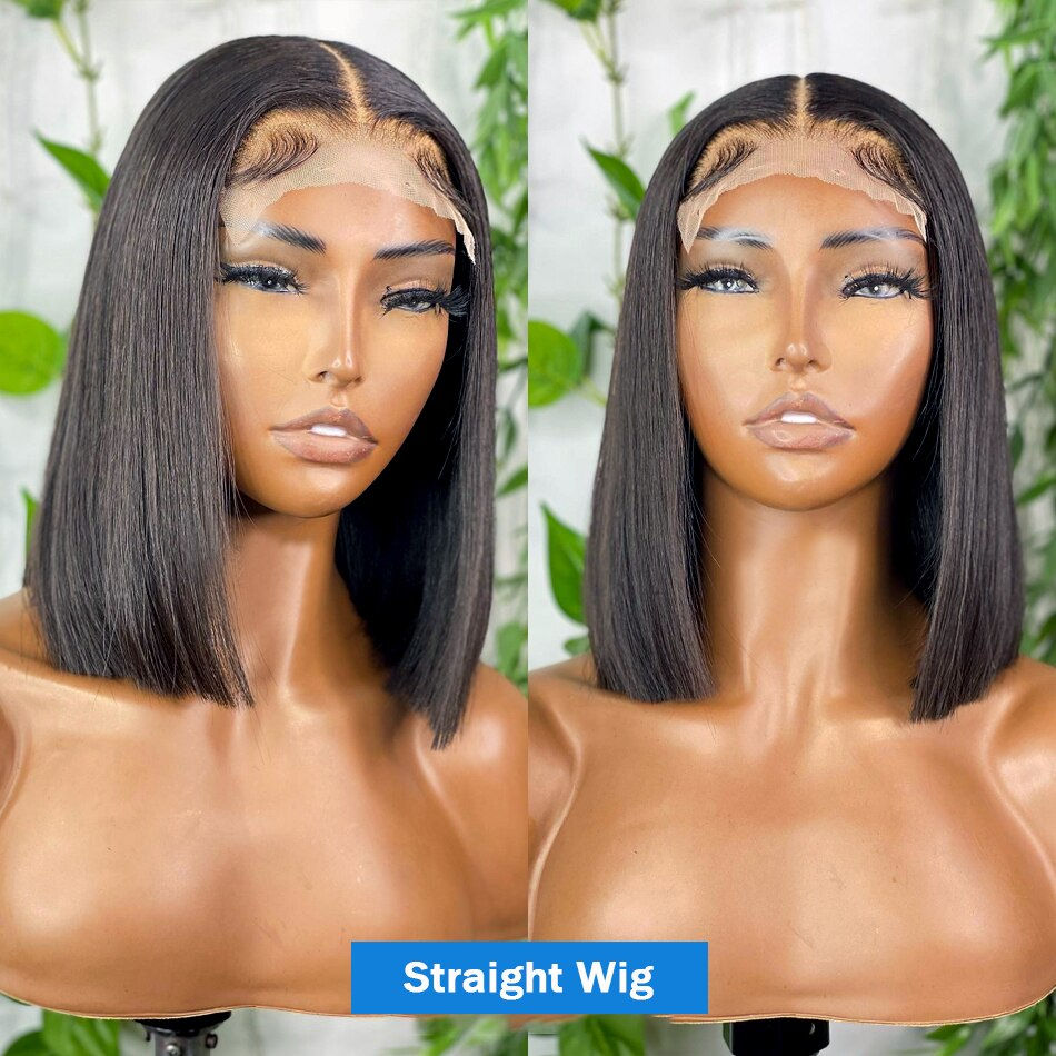 Thumbnail: Short 250% 4x4 Body Wave Closure Human Hair Lace T part Curly Front Bob Wigs Br