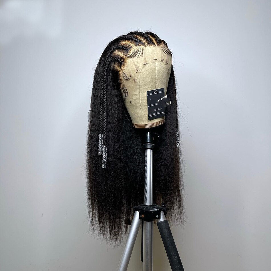 Thumbnail: Soft Long 28inches Natural Black 180Density Yaki Kinky Straight Deep Lace Front