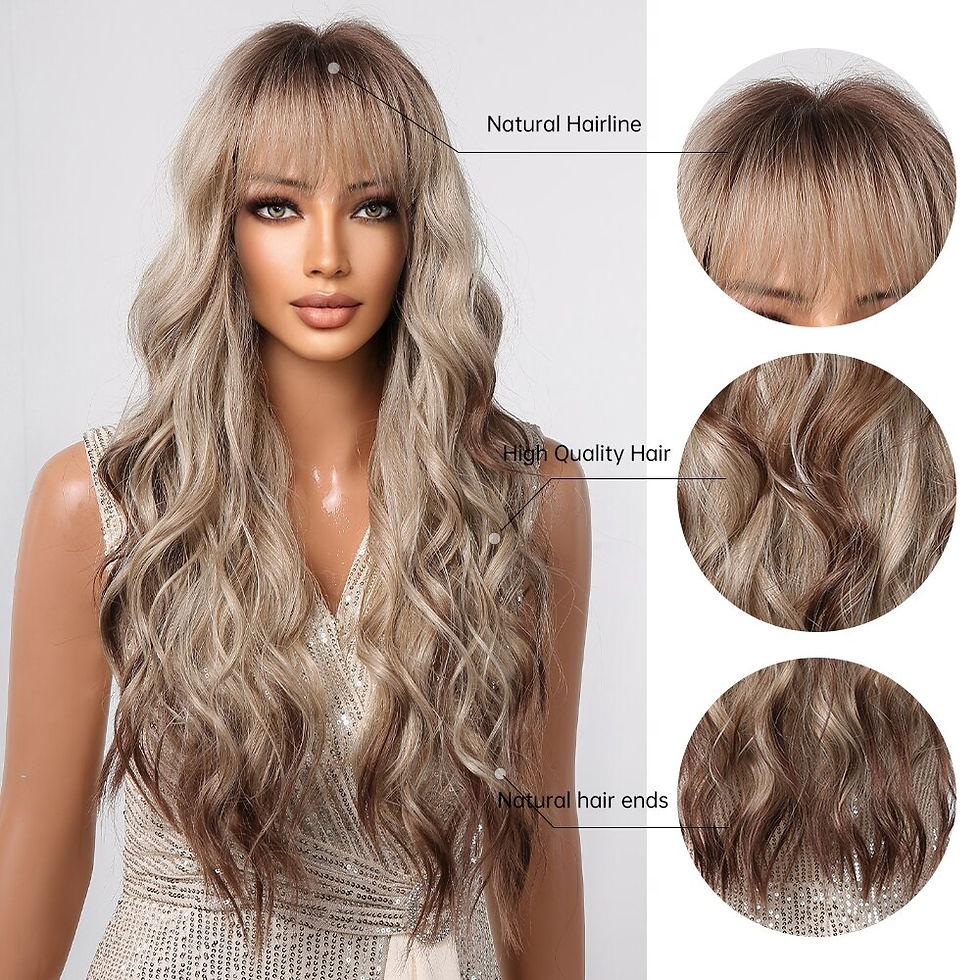 Thumbnail: Brown to Blonde Ombre Wigs Long Wavy Curly Hair Synthetic Wig for Women Heat Re