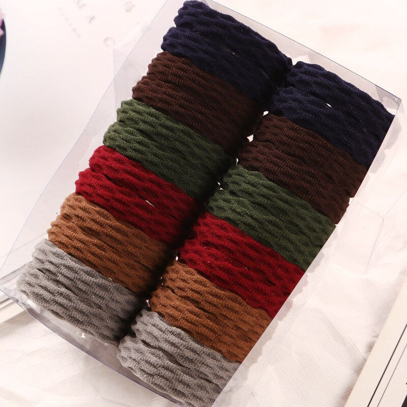 Thumbnail: 1Set Fashion Women Solid Colors Thick Elastic Rubber Bands Simple Style Pretty 