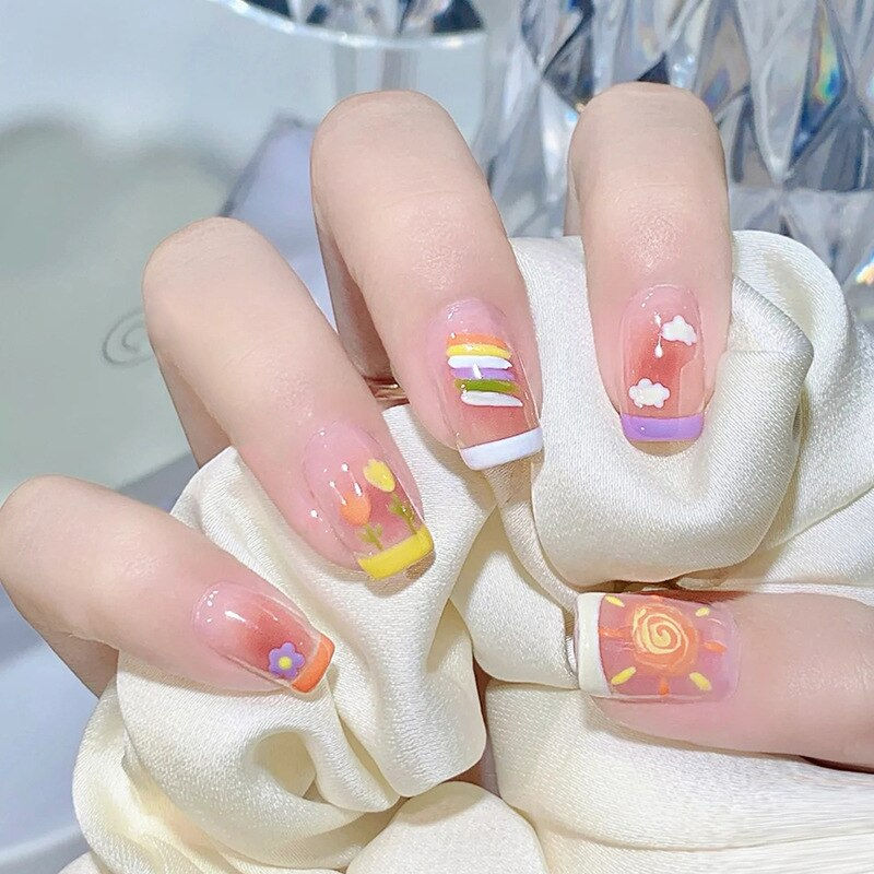 Thumbnail: 24pcs Detachable Butterfly Rhinestone Ballerina False Nails Wearable Long Coffi
