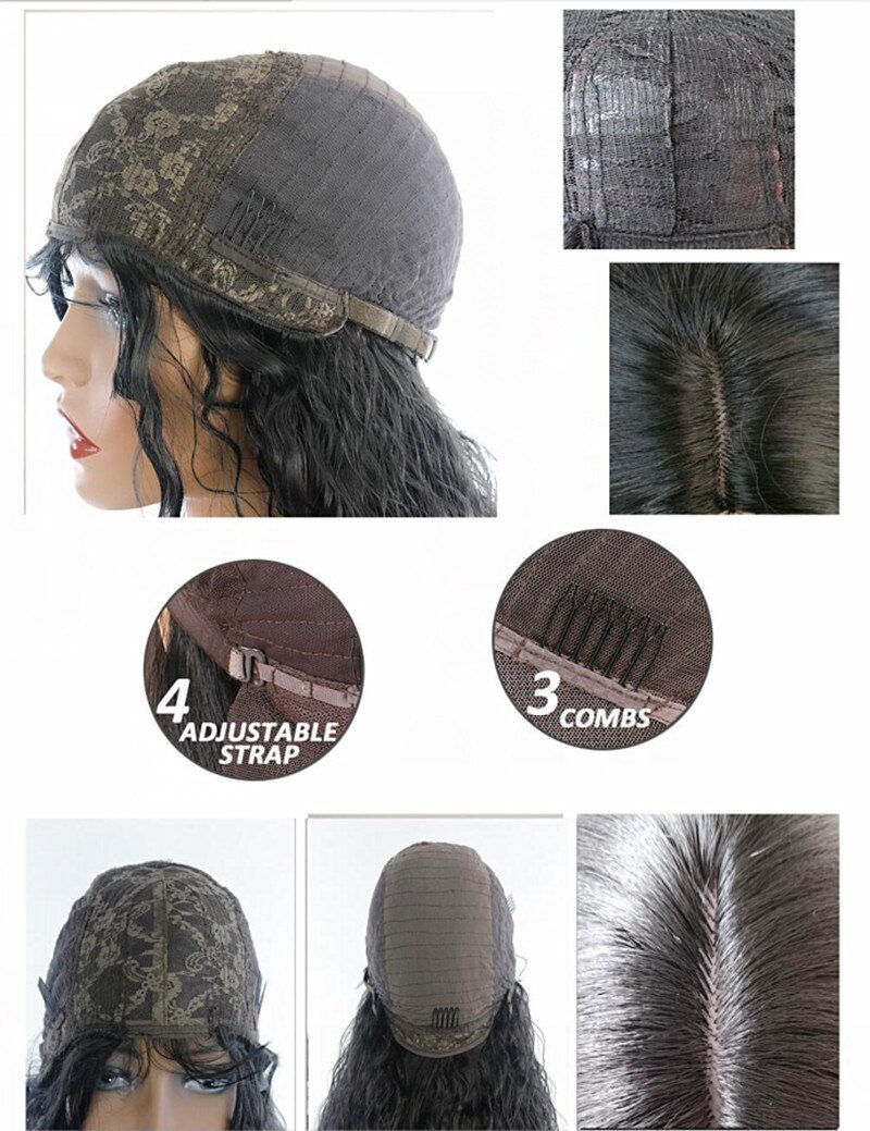 Thumbnail: Soft Ombre Blonde Straight 26"Long 180Density Machine Wig With Bangs For Black 